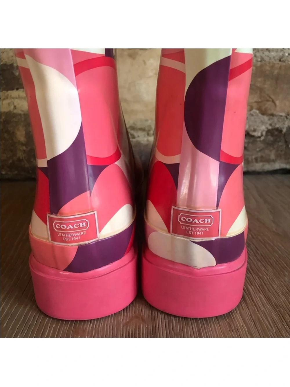 🔥COACH PINK LOGO Rubber Rain Boots Sz 7 FABULOUS! Price Firm